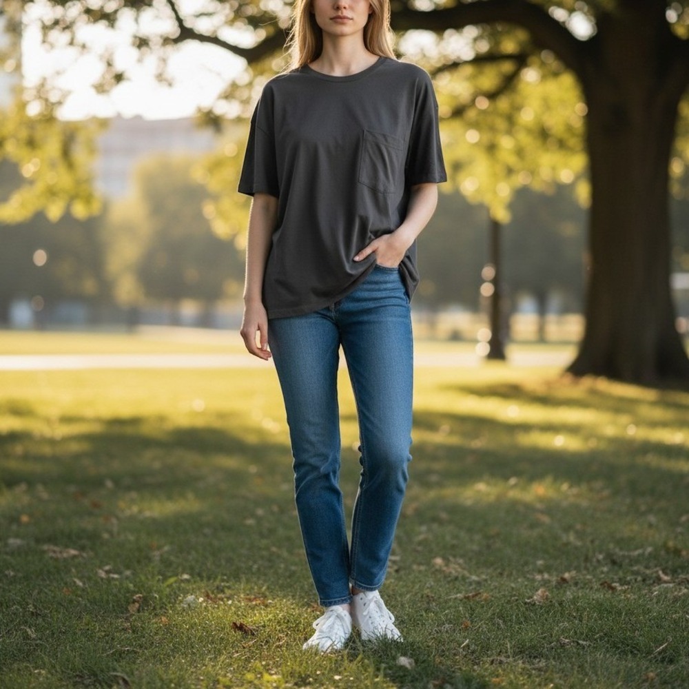 Gap Womens XL Charcoal Gray Viscose Short Sleeve Pocket T-Shirt Relaxed Fit NEW